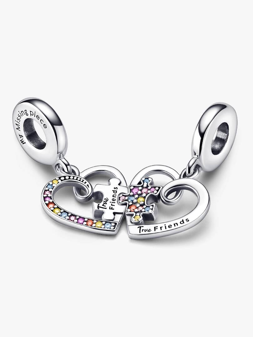 Puzzle Piece Hearts Splittable Friendship Dangle Charm Sterling Silver S925 Hallmarked Bracelet Charm | Gift for Her