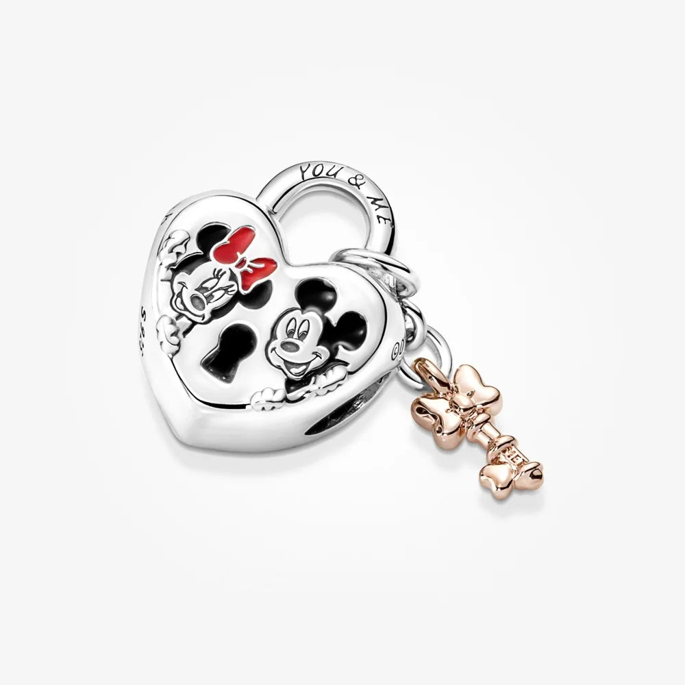 Disney Mickey Mouse & Minnie Mouse Padlock Charm S925 Sterling Silver
