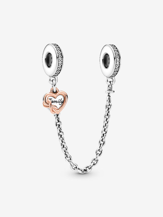 Family Heart Safety Chain Charm Hallmarked S925 Sterling Silver