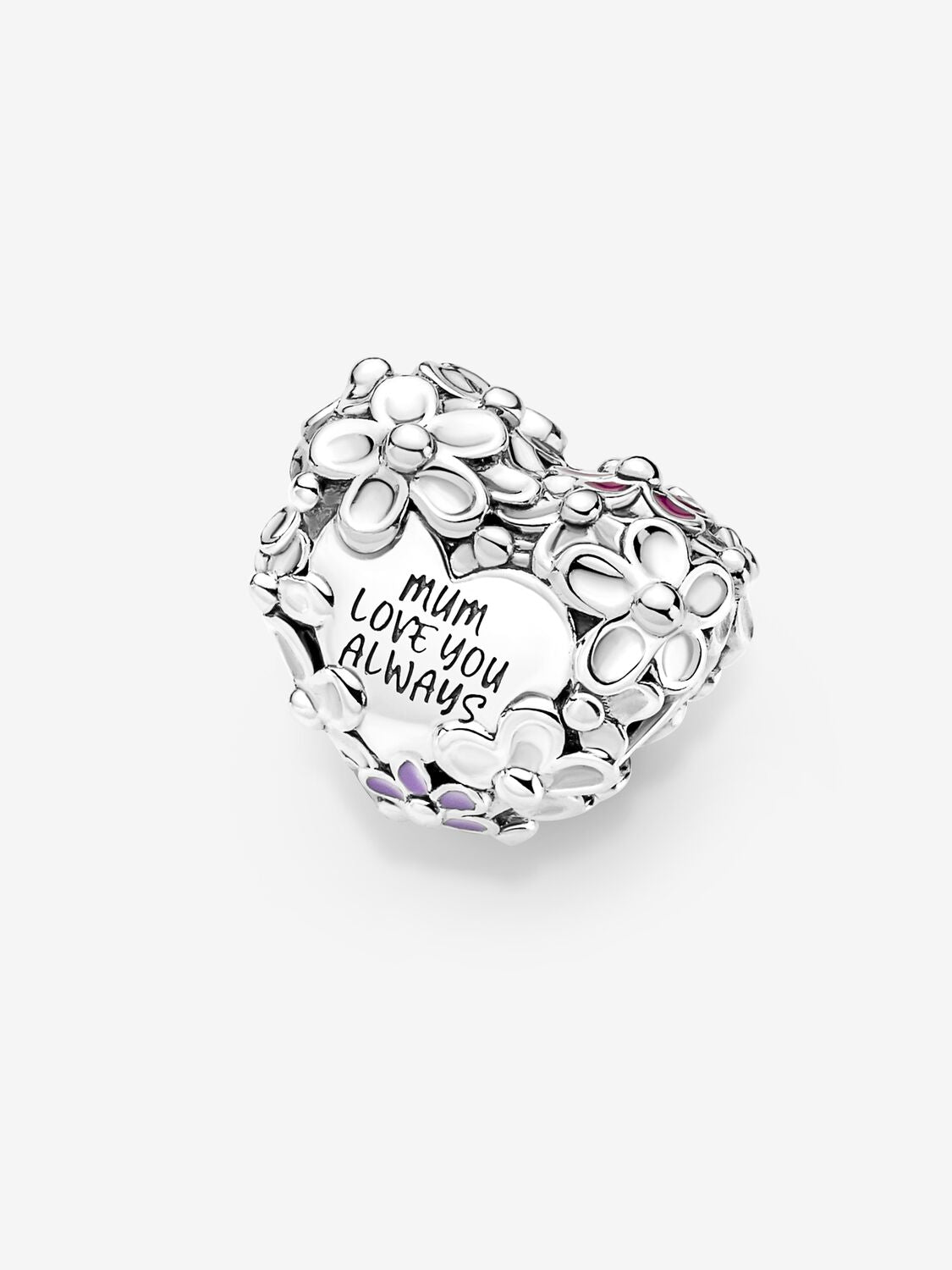 Mum Daisy Heart Charm Hallmarked S925 Sterling Silver