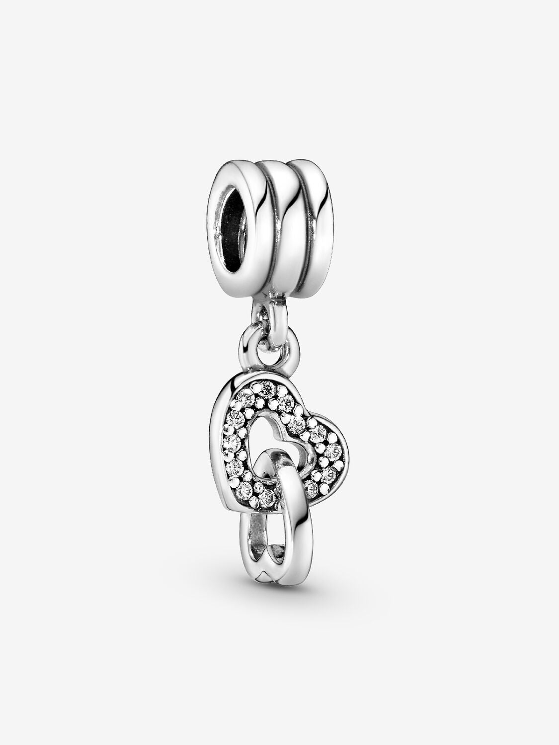 Interlocking Heart Dangle Charm Hallmarked S925 Sterling Silver