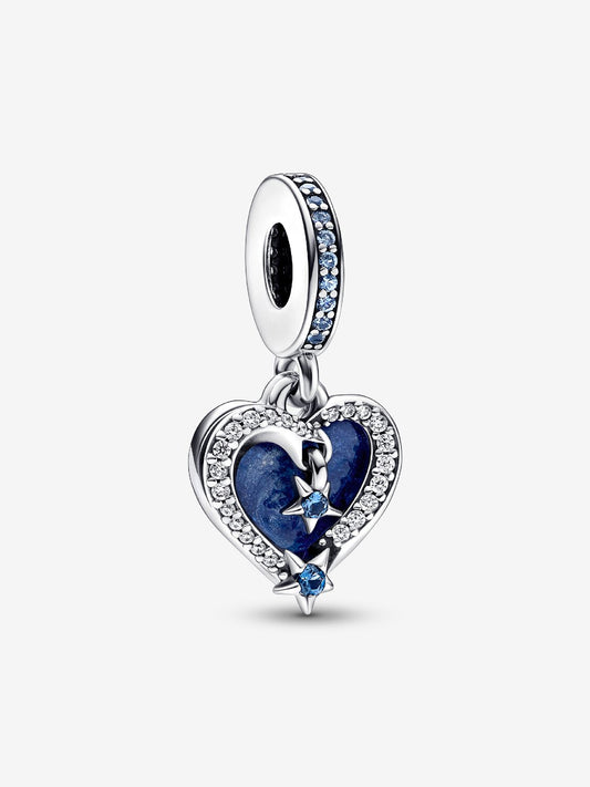 Celestial Shooting Star Heart Hallmarked S925 Sterling Silver Double Dangle Charm | Cosmic Jewellery Gift for Him or Her | Charm Bracelet