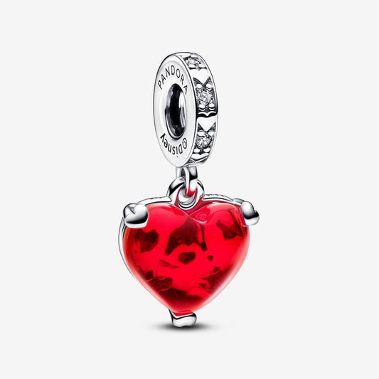Mickey Mouse & Minnie Mouse Kiss Red Murano Glass Dangle Charm Hallmarked S925 Sterling Silver