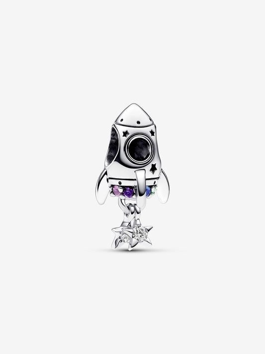 Space Love Rocket Charm Hallmarked S925 Sterling Silver