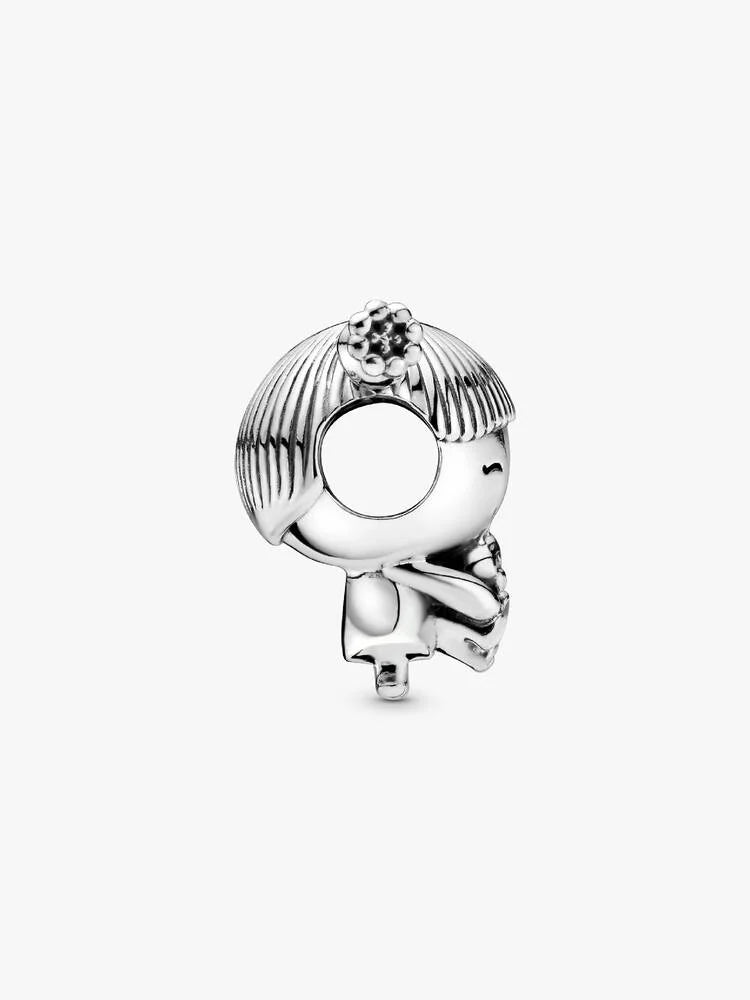 Girl with Pigtails Dangle Charm Hallmarked S925 Sterling Silver