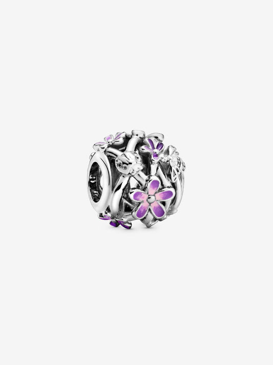 Openwork Purple Daisy Hallmarked S925 Sterling Silver Charm — Floral Jewellery Gift for Her | European Style Charm Bracelet