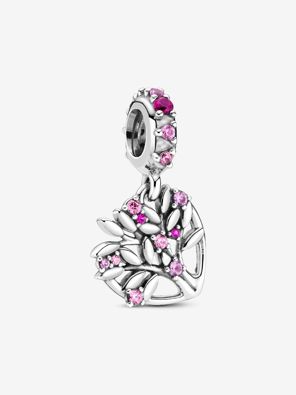Pink Heart Family Tree Hallmarked S925 Sterling Silver Dangle Charm — Family Jewellery Gift for Her | Charm Bracelet Compatible