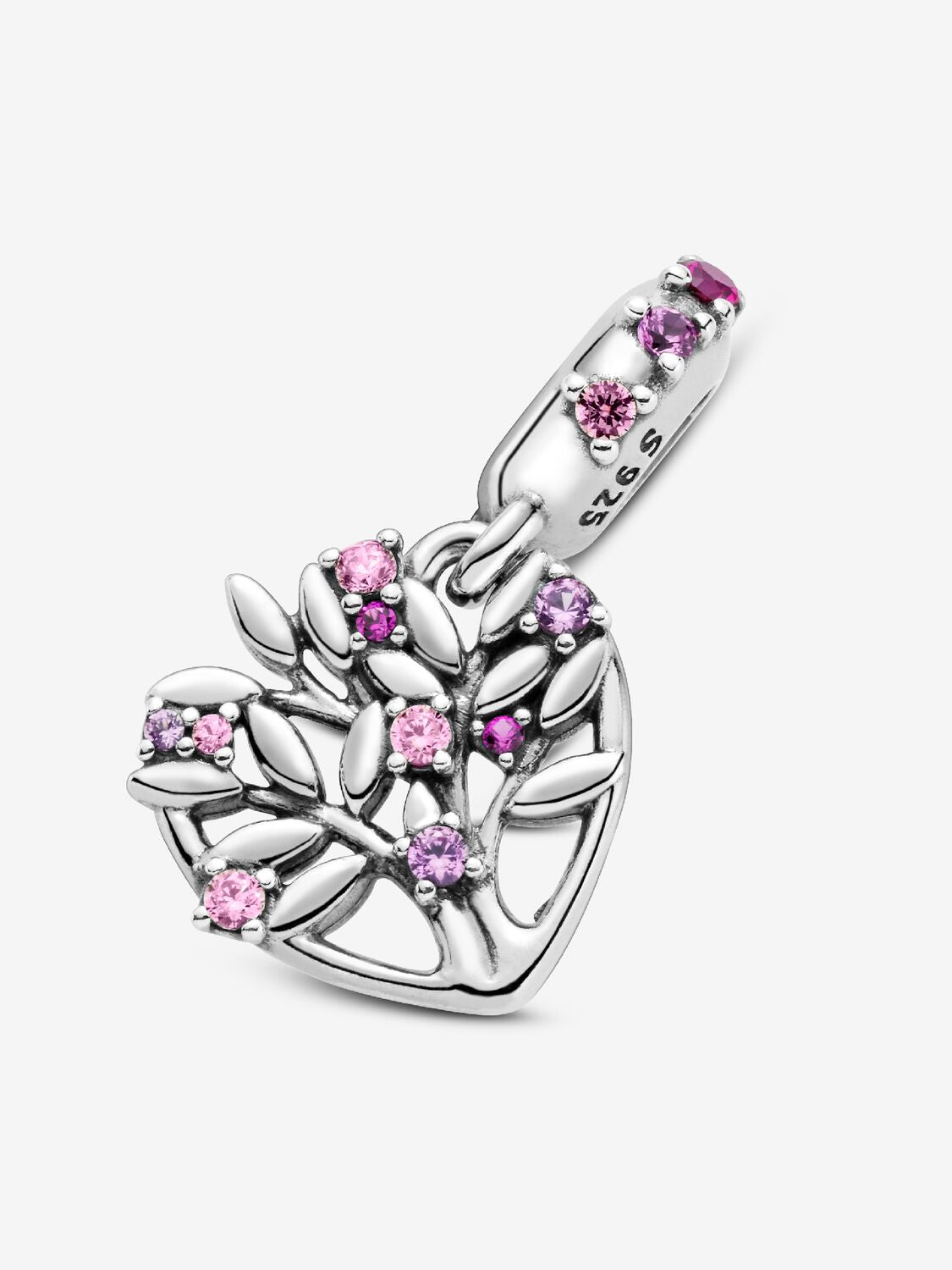 Pink Heart Family Tree Hallmarked S925 Sterling Silver Dangle Charm — Family Jewellery Gift for Her | Charm Bracelet Compatible