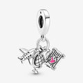 Airplane, Globe & Suitcase Travel Dangle Charm Hallmarked S925 Sterling Silver