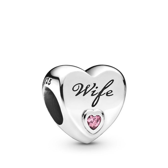 Wife Heart Charm Hallmarked S925 Sterling Silver | Romantic Love Jewellery Gift for Wife | S925 Hallmarked Bracelet Charm