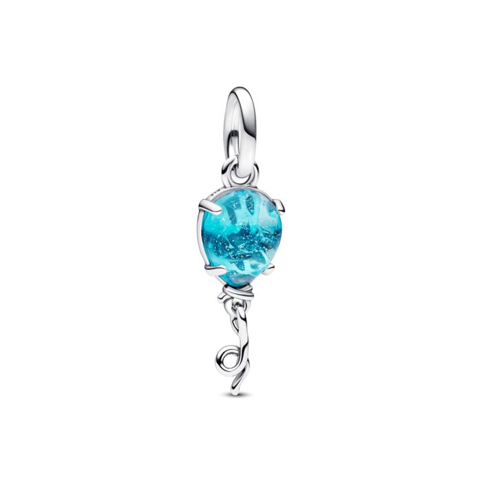 Blue Murano Glass Balloon Dangle Charm S925 Sterling Silver