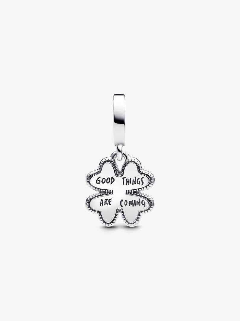 Spinnable Four Leaf Clover Dangle Charm Hallmarked S925 Sterling Silver