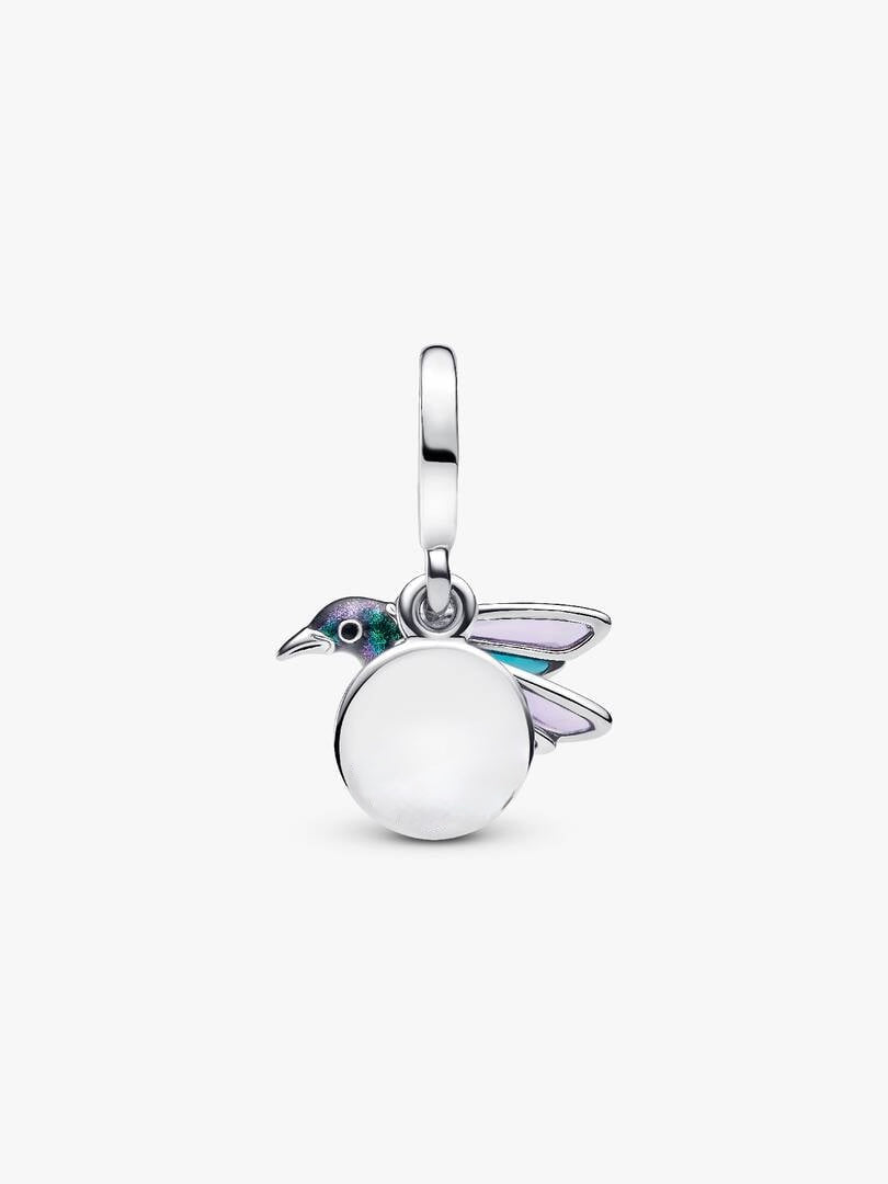 Hummingbird Sterling Silver Double Dangle Charm | Nature Bird Gift for Her | S925 Hallmarked Bracelet Charm