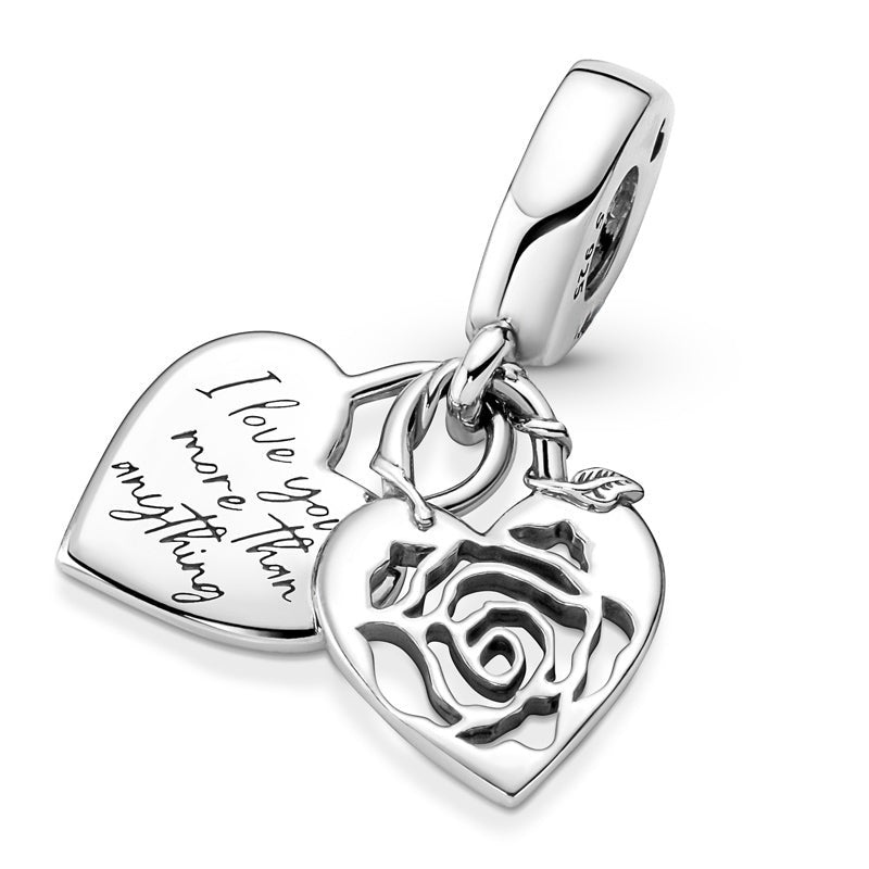 Rose Heart Padlock Dangle Charm S925 Hallmarked Sterling Silver | Romantic Lock Jewellery Gift for Her | Charm Bracelet