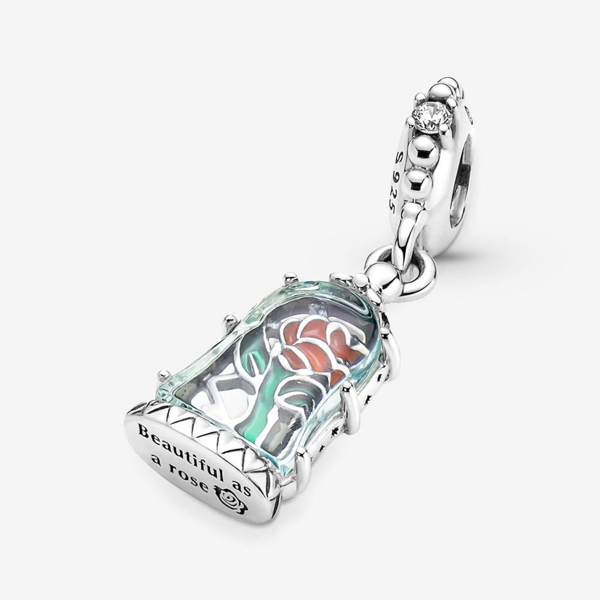 Disney Beauty and the Beast Enchanted Rose Dangle Charm S925 Sterling Silver