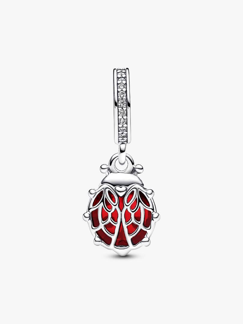 Red Ladybird Dangle Charm Hallmarked S925 Sterling Silver