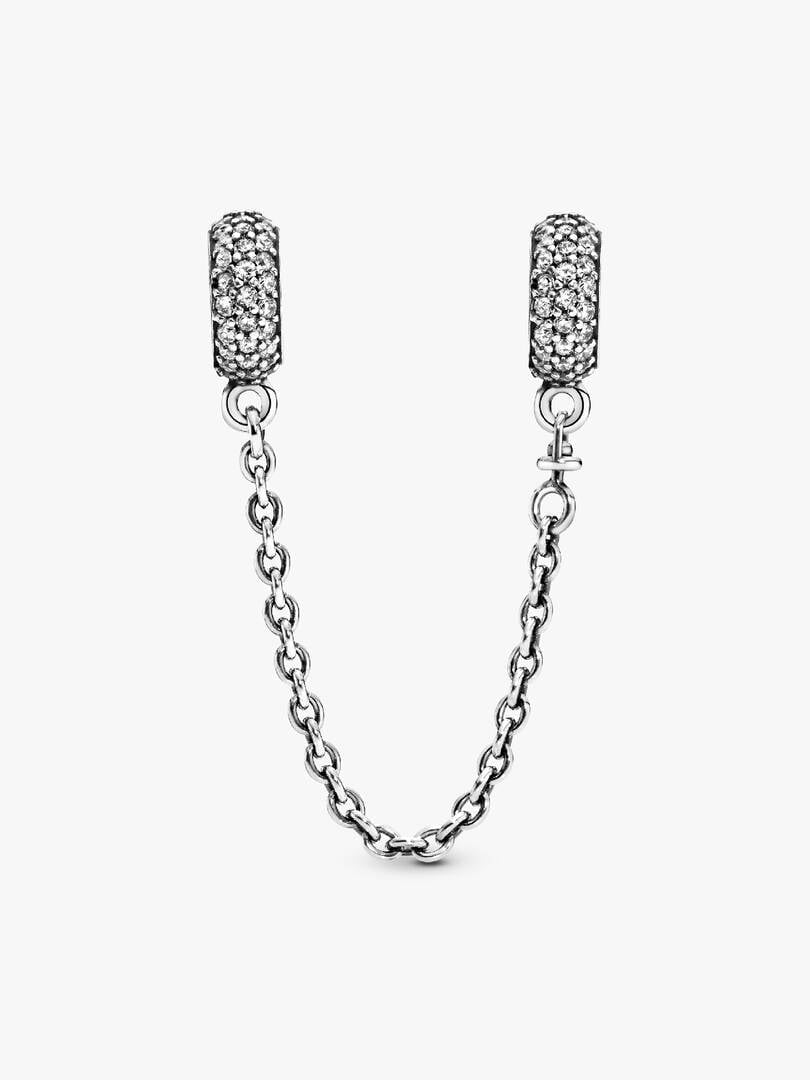 Sparkling Pave Safety Chain Charm Hallmarked S925 Sterling Silver