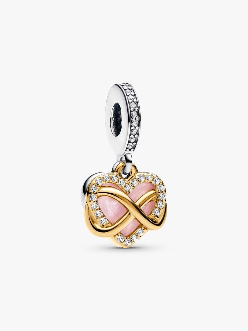 Gold Sparkling Infinity Heart Dangle Charm S925 Sterling Silver