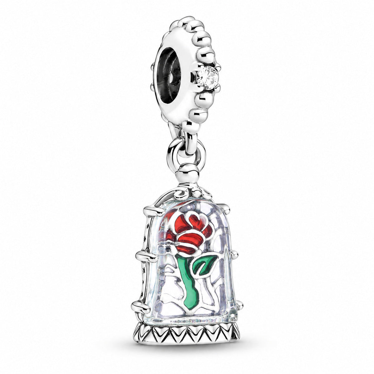 Disney Beauty and the Beast Enchanted Rose Dangle Charm S925 Sterling Silver
