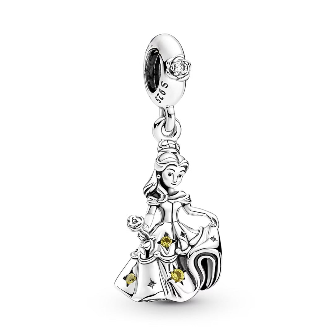 Disney Beauty & the Beast Belle Dancing Dangle Charm S925 Sterling Silver