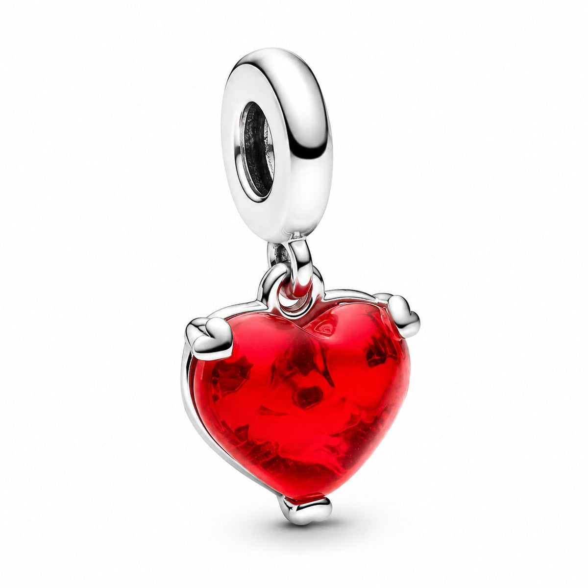 Disney Mickey & Minnie Mouse Kiss Red Murano Glass Dangle Charm S925 Sterling Silver