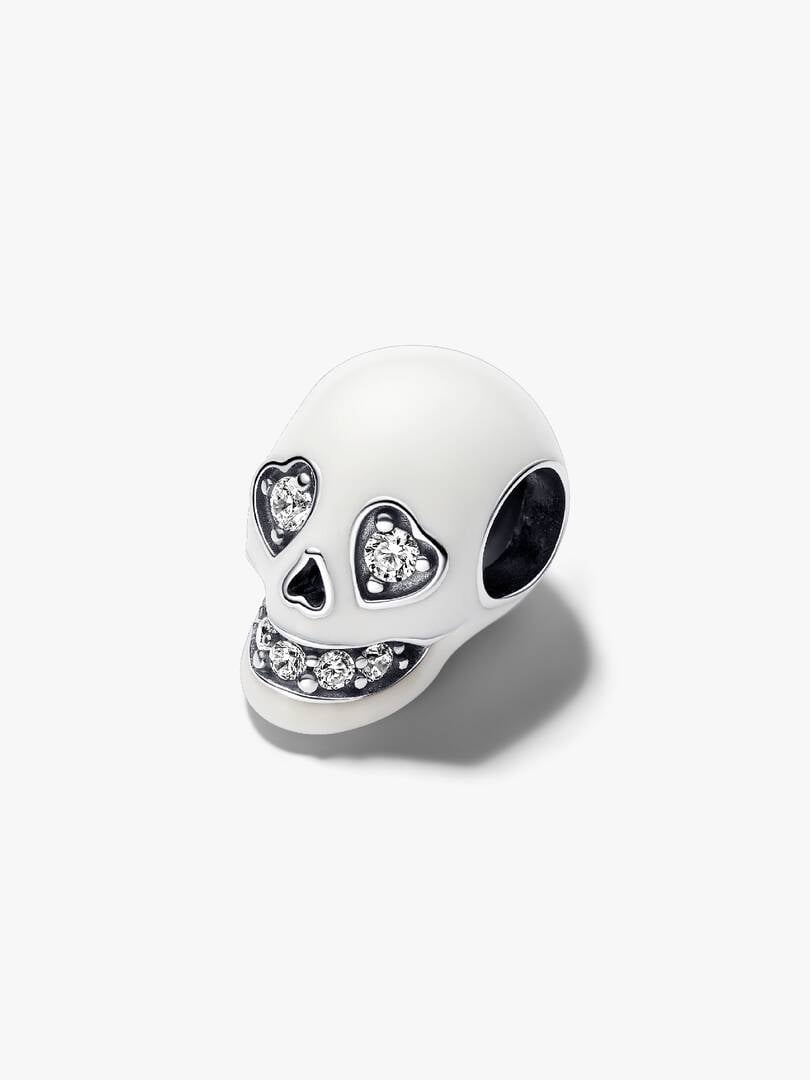 Glow-in-the-dark Sparkling Skull Charm Hallmarked S925 Sterling Silver