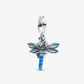 Dragonfly Double Dangle Charm Hallmarked S925 Sterling Silver