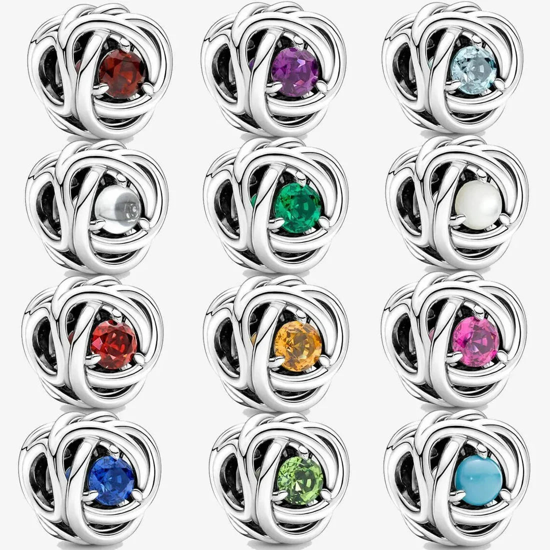 S925 Birthstone Eternity Circle Months Sterling Silver Charms Collection