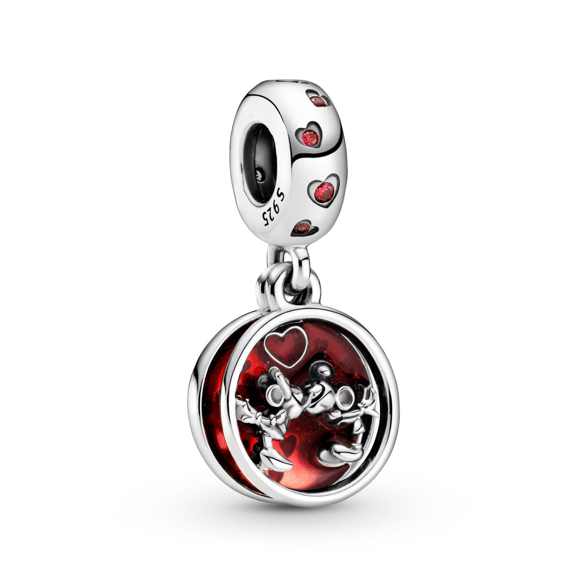 Disney Mickey and Minnie Mouse Love and Kisses Dangle Charm S925 Sterling Silver