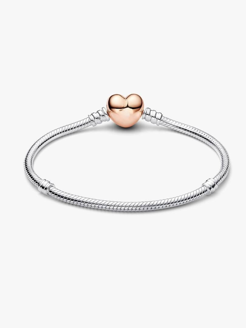 Two-tone Heart Clasp Snake Chain Charm Bracelet Sterling Silver S925 Hallmarked Bracelet | Gift for Her