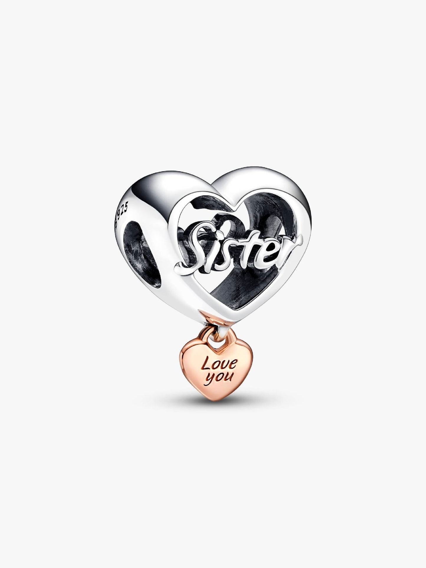 Love you Sister Heart Charm Sterling Silver S925 Hallmarked Bracelet Charm | Gift for Her