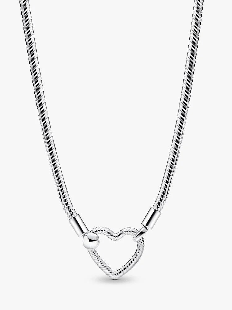 Moments Heart Closure Snake Chain Necklace Sterling Silver S925 Hallmarked | Gift for Her