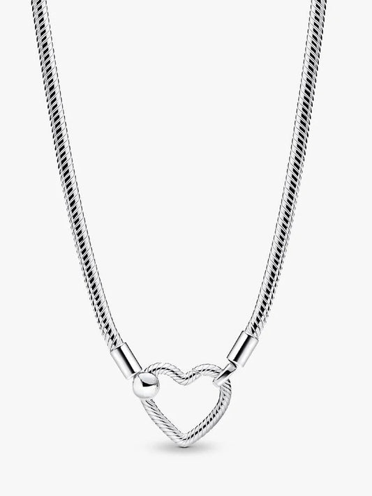 Moments Heart Closure Snake Chain Necklace Sterling Silver S925 Hallmarked | Gift for Her