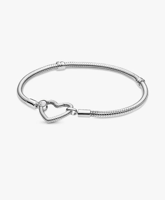 Heart Closure Snake Chain Bracelet Sterling Silver S925 Hallmarked Bracelet | Gift for Her