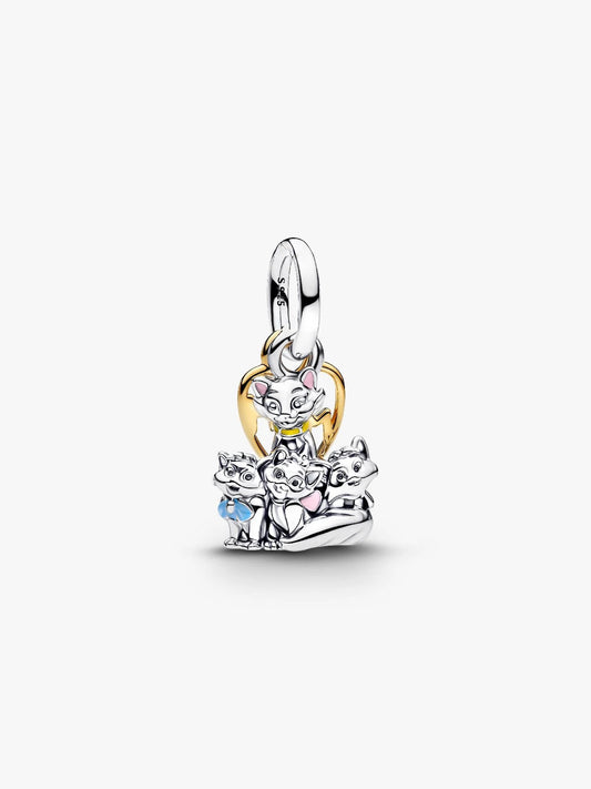 Disney Aristocats Duchess & Kittens Dangle Charm Sterling Silver S925 Hallmarked Bracelet Charm | Gift for Her