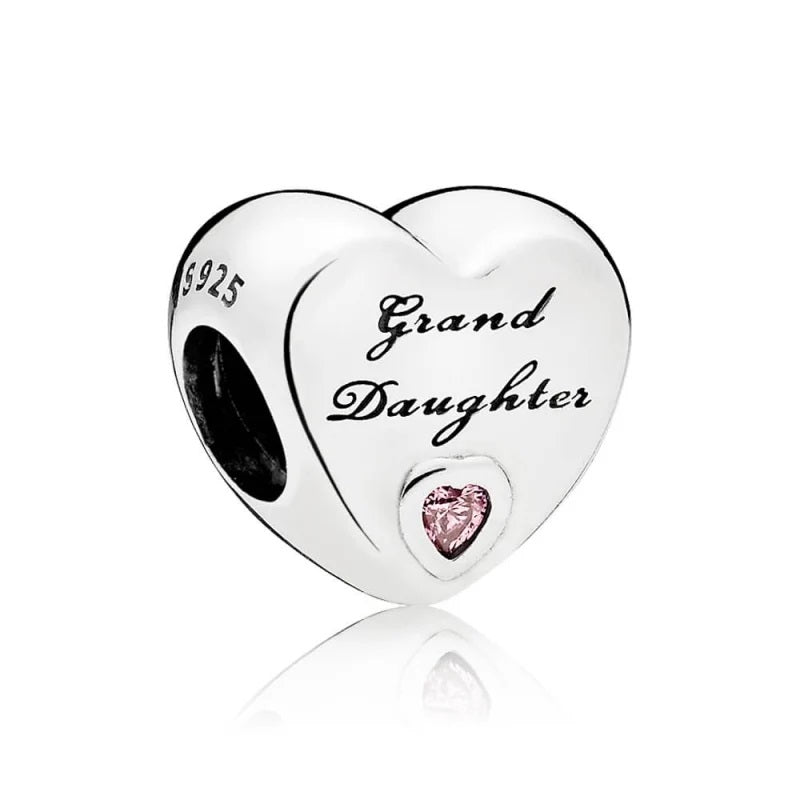 Grand Daughter Heart Charm Hallmarked S925 Sterling Silver | Family Jewellery Gift for Granddaughter | S925 Hallmarked Bracelet Charm
