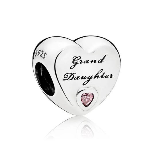 Grand Daughter Heart Charm Hallmarked S925 Sterling Silver | Family Jewellery Gift for Granddaughter | S925 Hallmarked Bracelet Charm
