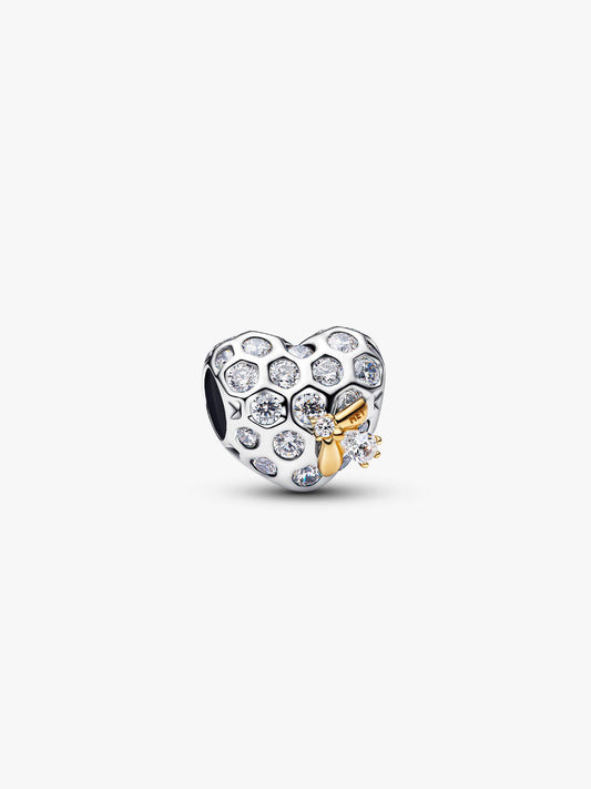 Bridgerton Honeycomb & Bee Heart Charm Sterling Silver S925 Hallmarked Bracelet Charm | Gift for Her