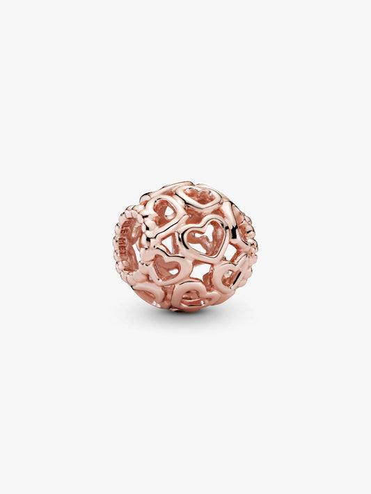 Rose Gold Hearts All Over Charm Sterling Silver S925 Hallmarked Bracelet Charm | Gift for Her