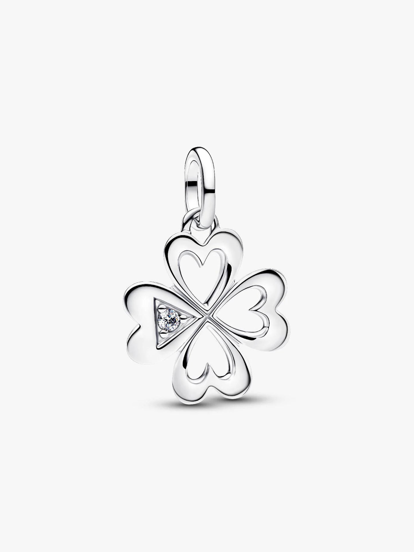 Heart Four Leaf Medallion Dangle Charm Sterling Silver S925 Hallmarked Bracelet Charm | Gift for Her