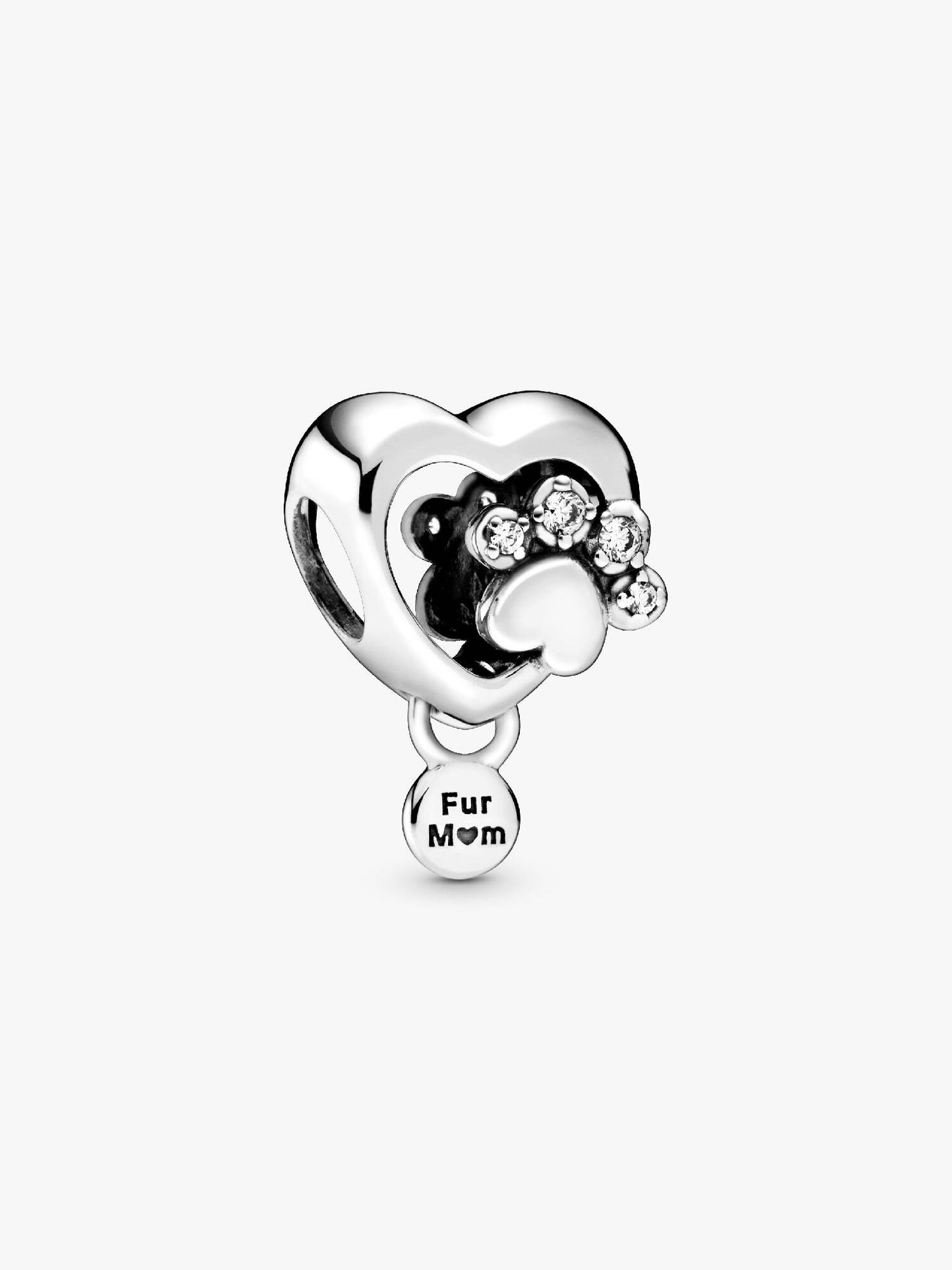 Sparkling Paw Print & Heart Charm Sterling Silver S925 — Gift for Her | Pandora Compatible Bracelet Charm
