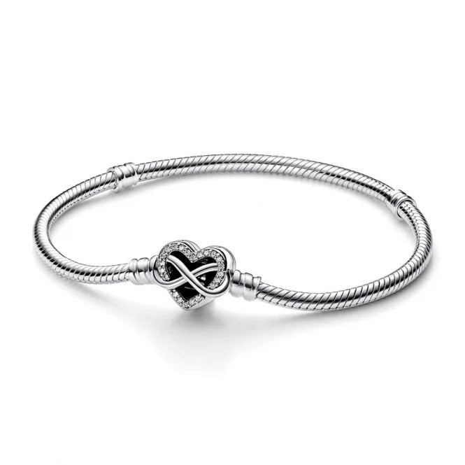 Sparkling Infinity Heart Snake Chain Bracelet Sterling Silver S925 Hallmarked Bracelet | Gift for Her