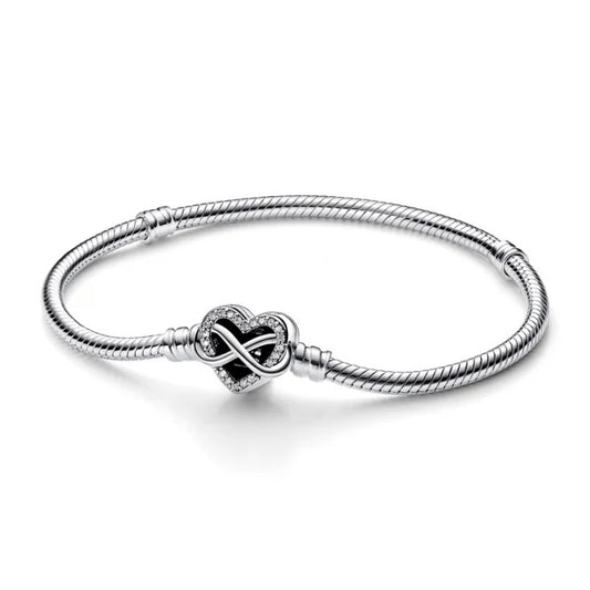 Sparkling Infinity Heart Snake Chain Bracelet Sterling Silver S925 Hallmarked Bracelet | Gift for Her
