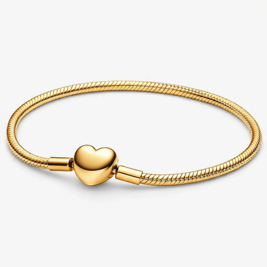 Gold Heart Clasp Snake Chain Bracelet Sterling Silver S925 Hallmarked Bracelet | Gift for Her