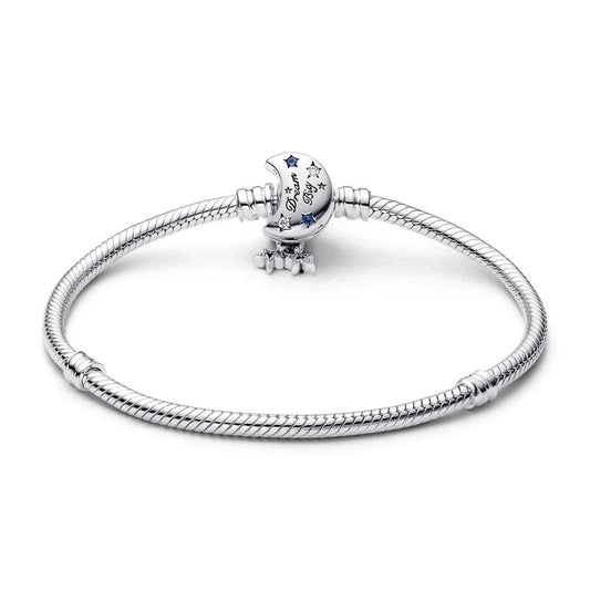 Stars and Moon Crescent Clasp Snake Chain Charm Bracelet Sterling Silver S925 Hallmarked Bracelet | Gift for Her