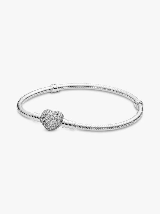 Sparkling Heart & Snake Chain Bracelet Sterling Silver S925 Hallmarked Bracelet | Gift for Her