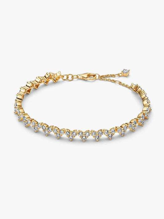 Gold Triple Stone Heart Bracelet Sterling Silver S925 Hallmarked Bracelet | Gift for Her