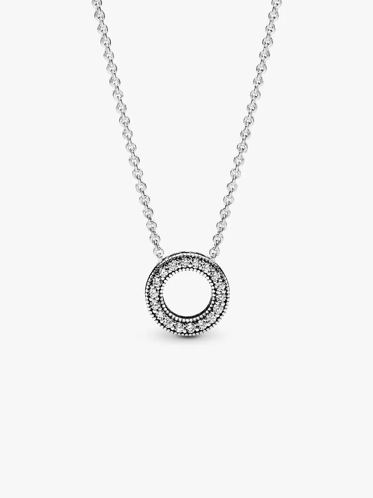 Sterling Silver Pave Circle Collier Necklace Sterling Silver S925 Hallmarked | Gift for Her