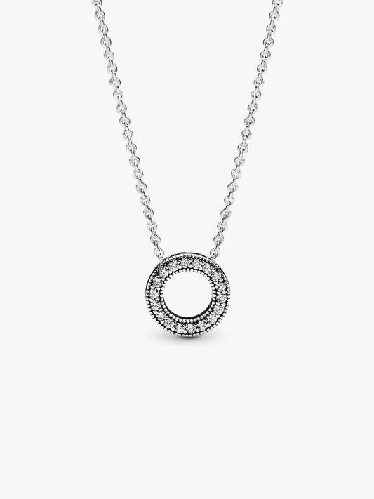 Sterling Silver Pave Circle Collier Necklace Sterling Silver S925 Hallmarked | Gift for Her