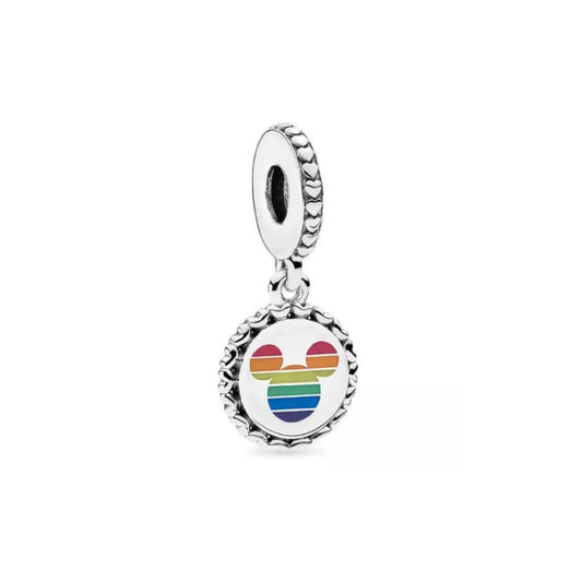 Disney Mickey Mouse Rainbow Dangle Sterling Silver Charm | Gift for Her | S925 Hallmarked Bracelet Charm